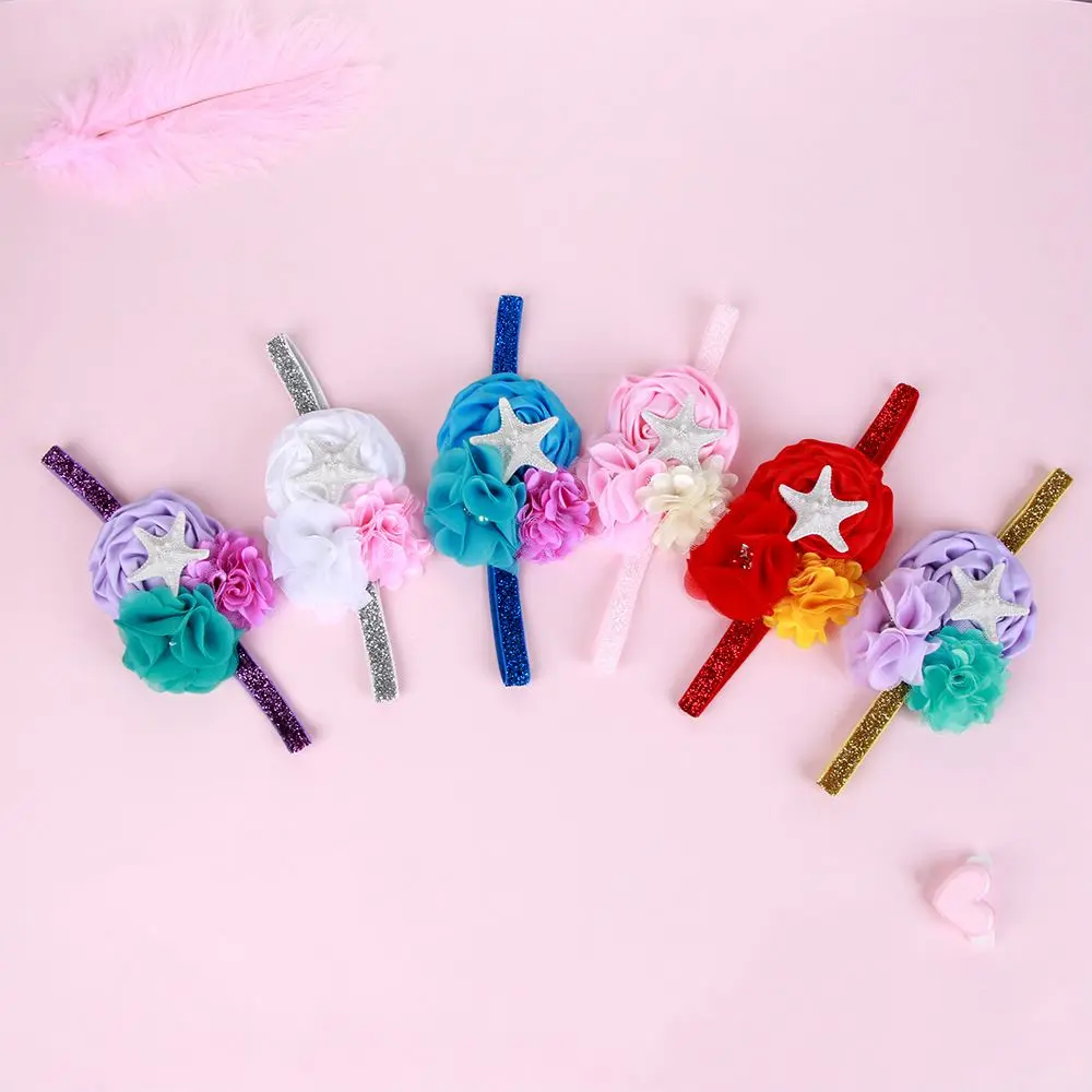 

Girl's Fashion Princess Headdress Mermaid Headband Chiffon Flower Starfish Hair Band Elastic