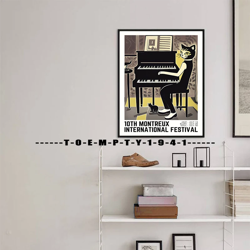 Black Cat Vintage Jazz Music Poster Canvas Printing Black Cat and Jazz Prints Gallery Wall Art Decor Bar Home Music Wall Decor