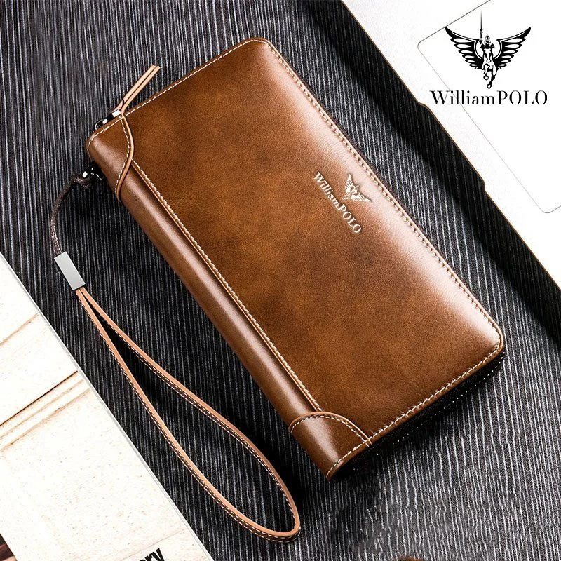 WILLIAMPOLO Luxury Brand Men Clutch Bag Large Capacity Men Wallets Cell Phone Pocket High Quality Multifunction Wallet For Men