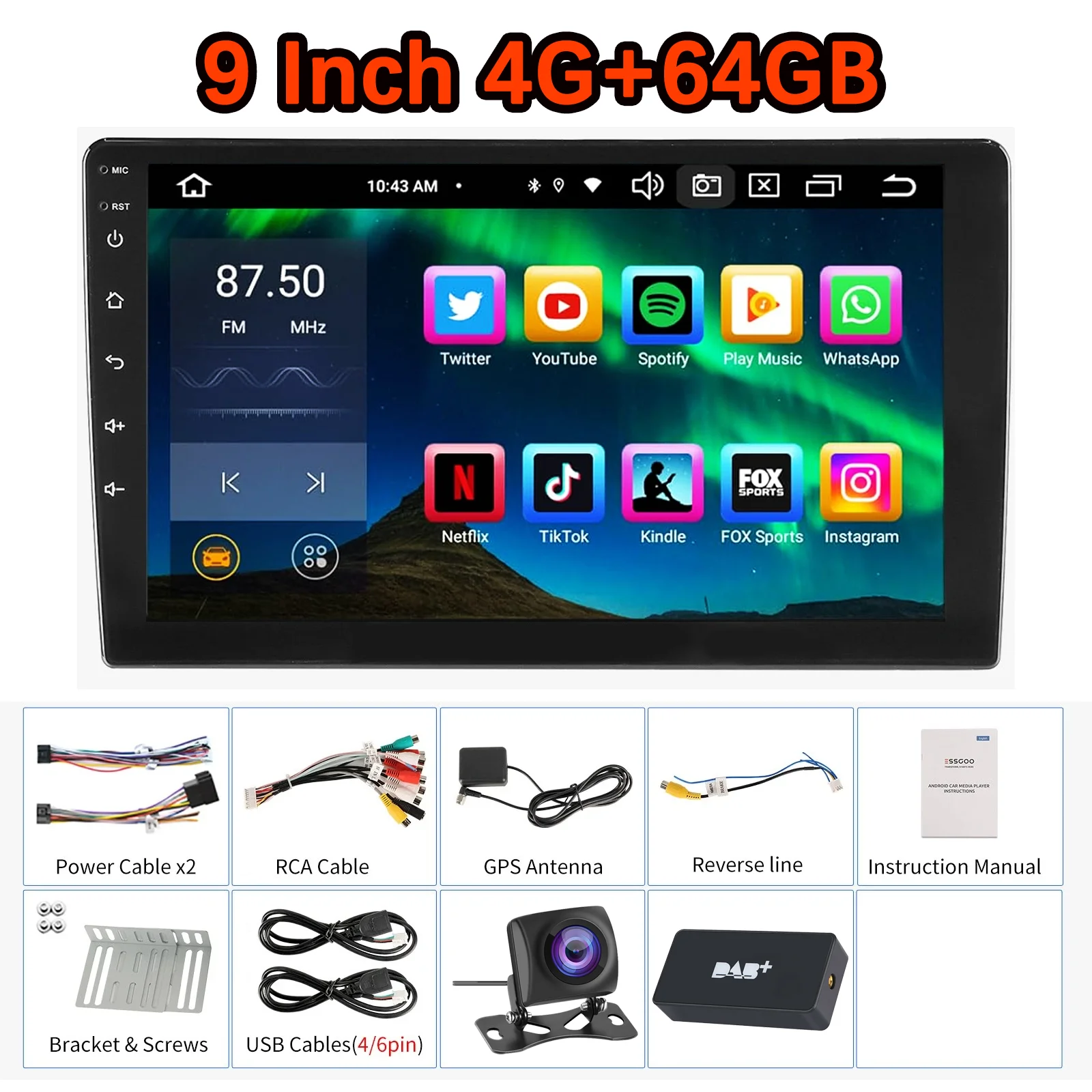 MOPECT 9 inch 2 DIN Android 15 4+64GB autoradio multimediasysteem universeel CarPlay Android Auto GPS navigatie AM radio DAB+ & dashcam