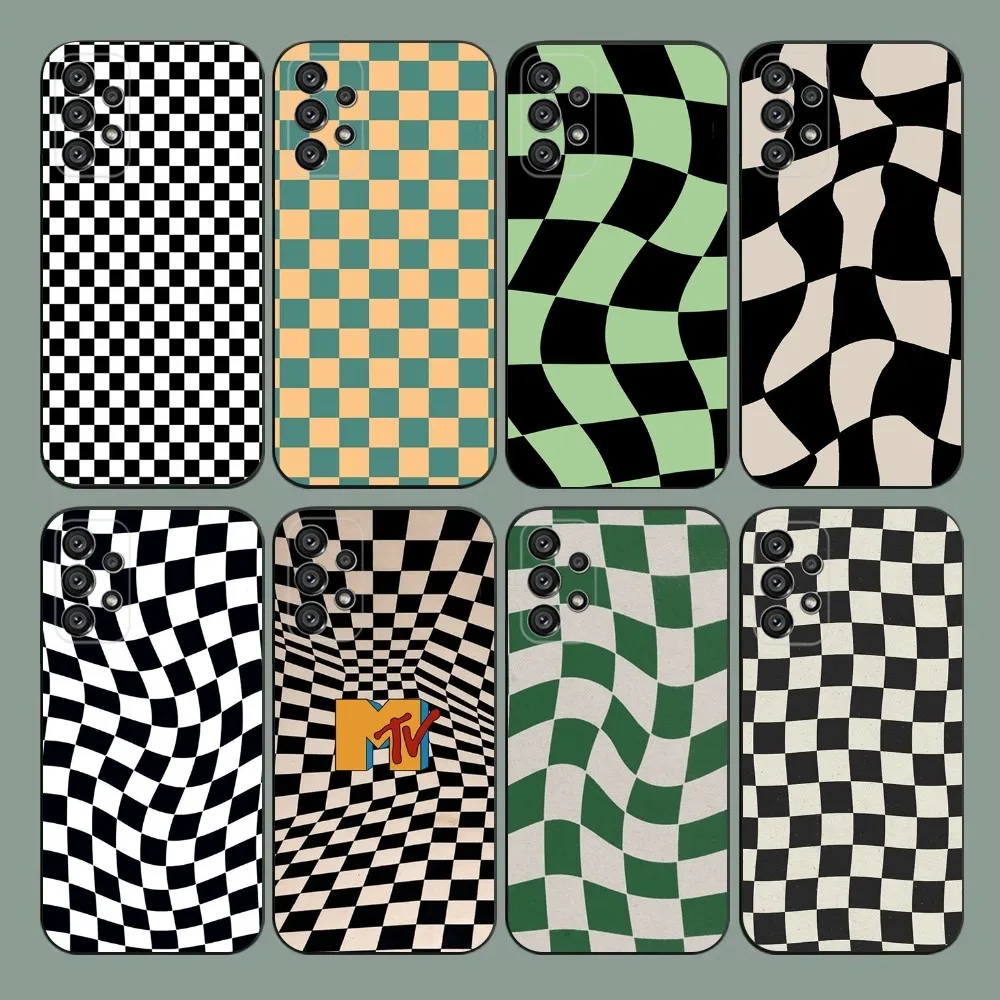 Stylish Checkerboard   Phone Case For Samsung Galaxy A20,A21s,A22,A31,A32,A52,A53,A72,73,A80,A91 Soft Black Cover