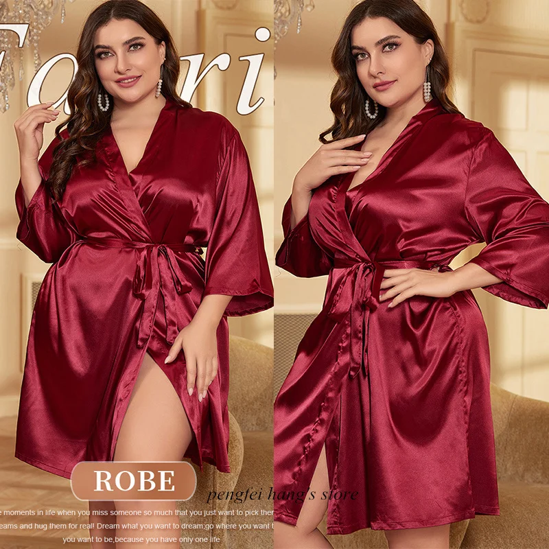 Spring Summer New Homewear Big Size 3Xl 4Xl 5Xl Robe for Women Satin Bathrobe Gown Nightdress Loose Loungewear Nightwear