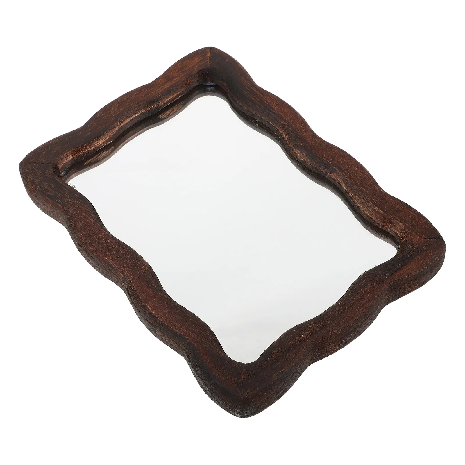 

Vintage Wood Frame Makeup Mirror Wall Decorative Mirror with Unique Wavy Shape for Dressing Table Vanity Bathroom Bedroom Retro