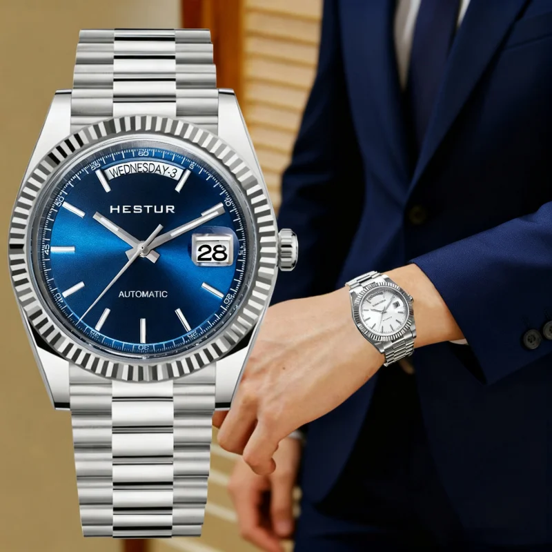 Hestur Automatic Mechanical Watch Day-Date Movement Sapphire Crystal BGW9 m128239 Luminous Waterproof Week Display Tribute Watch