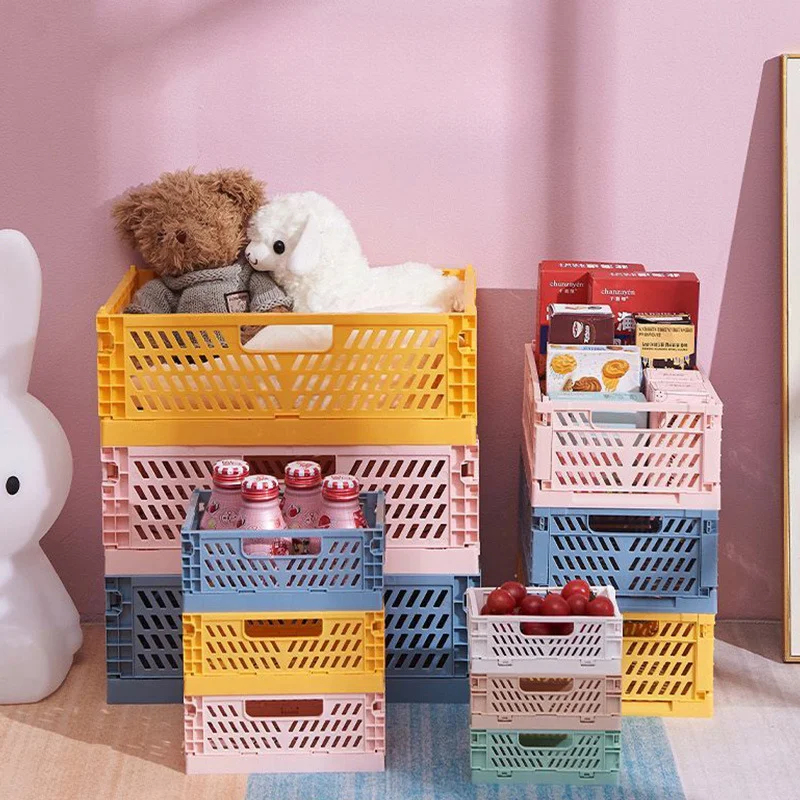 New Mini Storage Basket Foldable Home Desktop Clutter Organizer Dormitory Portable Multifunctional Solid Color Storage Basket