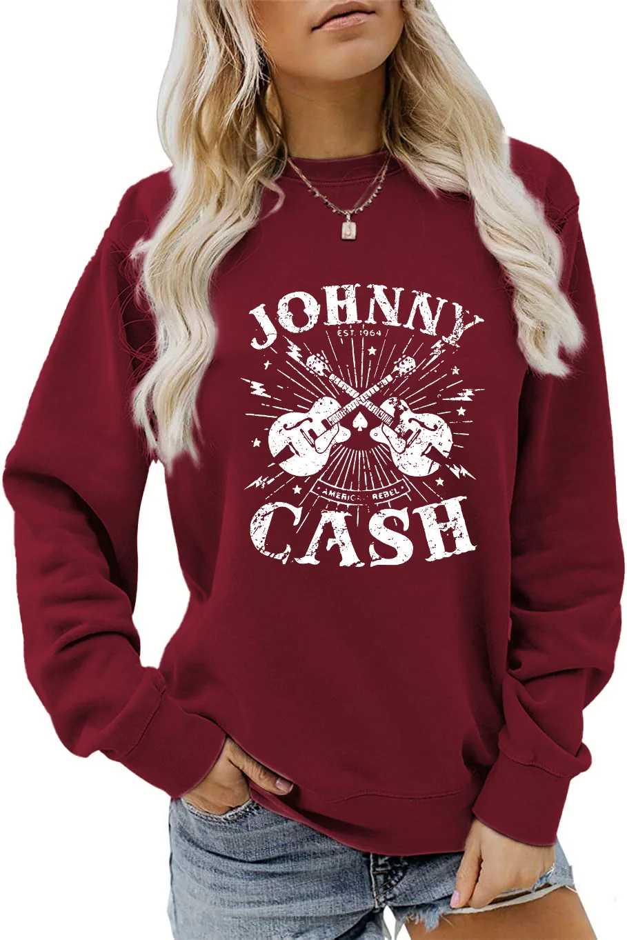 Women\'s Long-sleeved JOHNNY CASH Guitar Sweatshirt Aesthetic Hoodies Women Streetwear Women