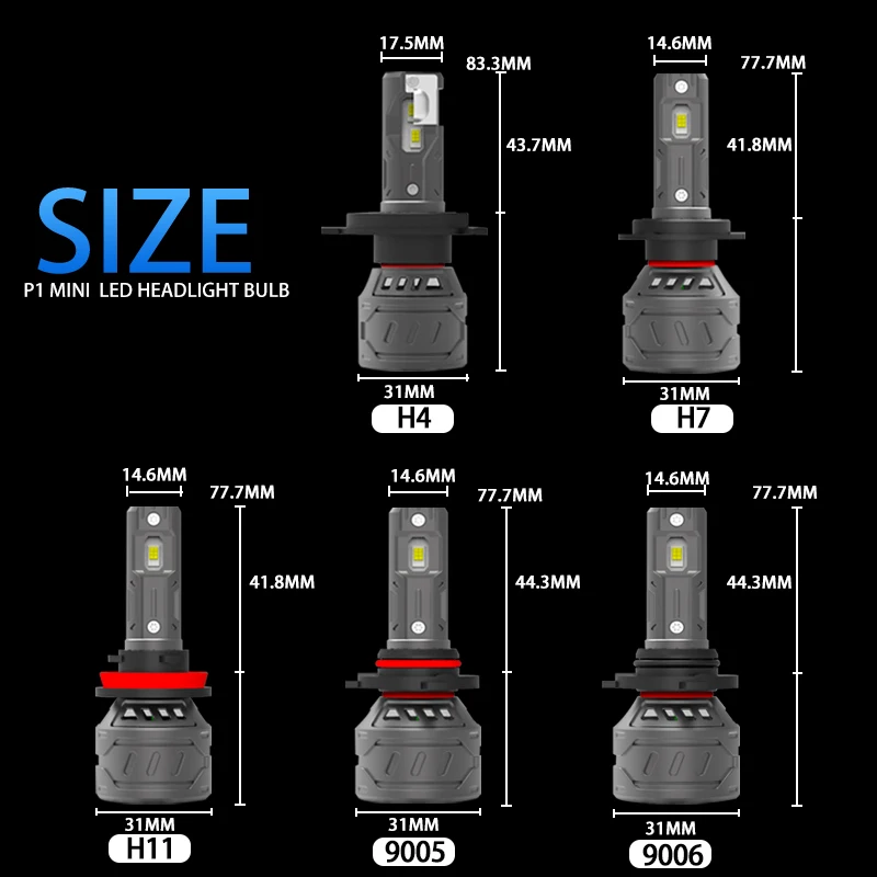 DAWNKNIGHT P1 Mini LED H7 H4 H11 9005 9006 H8 HB4 3000K For Car Led Headlight Bulb 12V 6000K Turbo Led Lmap 2PCS