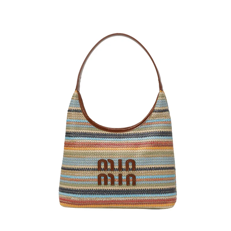 

2025 New! Commuter-Friendly Large Capacity Straw Textured Underarm Bag with Alphabet Woven Design