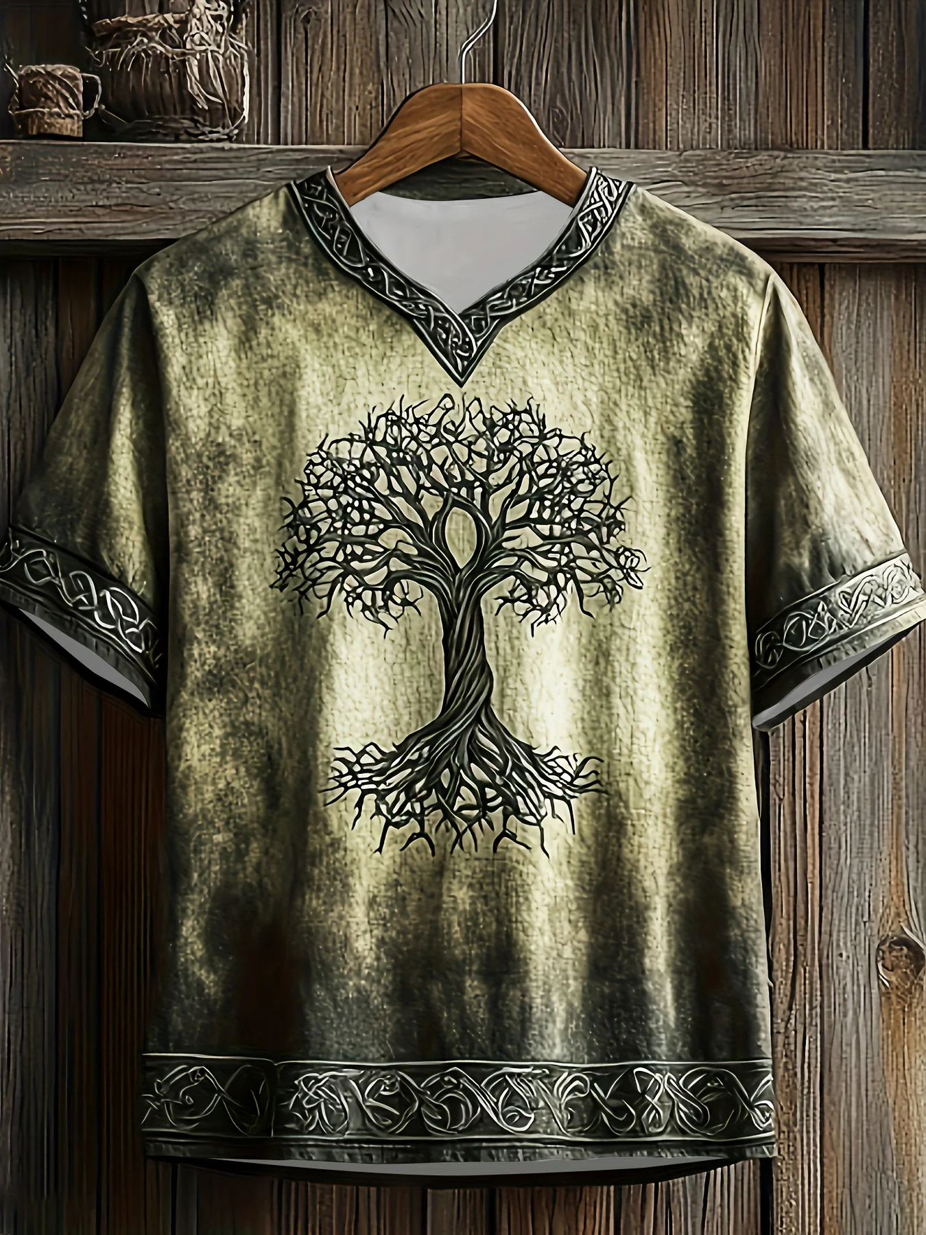 2026 Best-selling Fashion New Retro Ancient Style World Tree Texture Pattern Summer Casual T-shirt Loose O-neck Plus Size