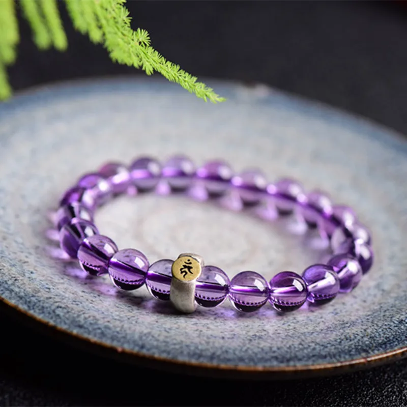 

Natural Amethyst Bracelet with S925 Silver Patron Accessories Men's and Women's Hand Jewelry Fashion Simple and Versatile