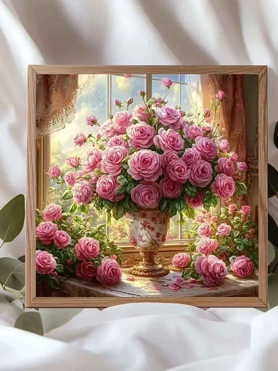 Vollstickerei mit Öko-Baumwollfaden, 11CT, bedruckt mit dem Motiv „Die Blumenfamilie“, Kreuzstich-Set, Kunst 40x40cm – Detail 1