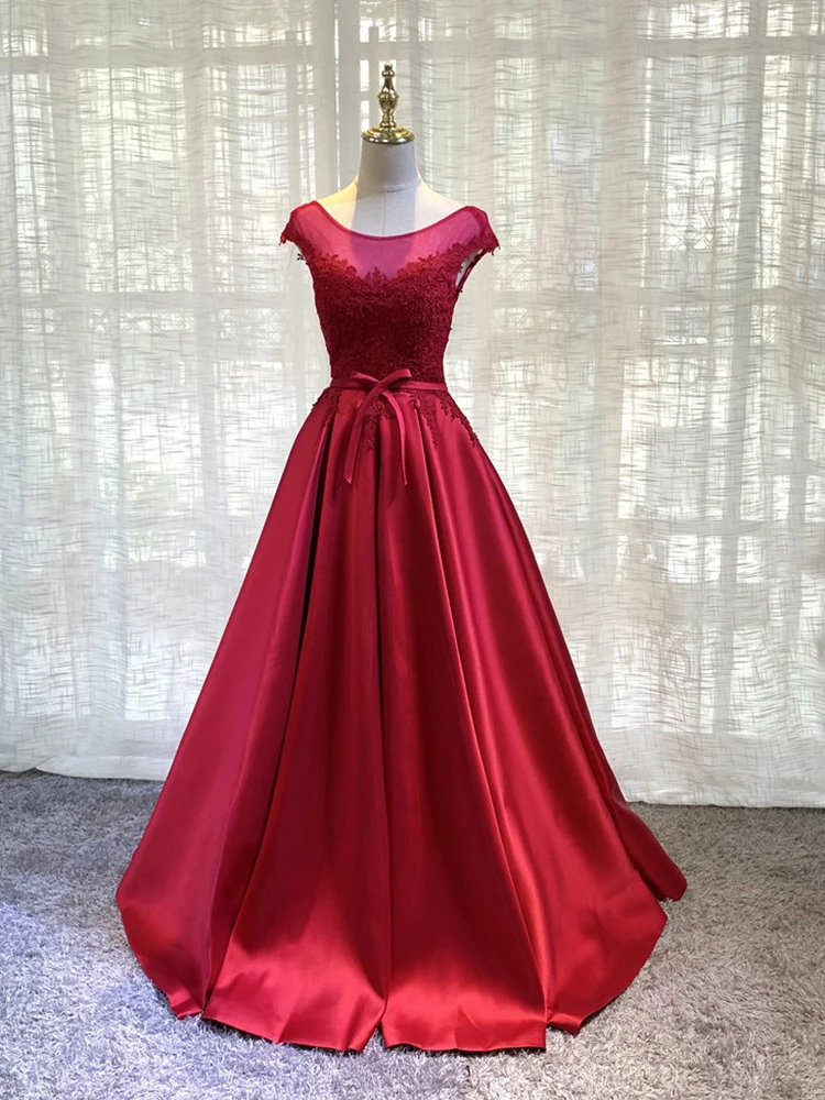 

GUXQD A-Line Burgundy Evening Dresses Scoop Appliques Prom Party Gowns Formal Vestido De Festa robes de soirée Abendkleider