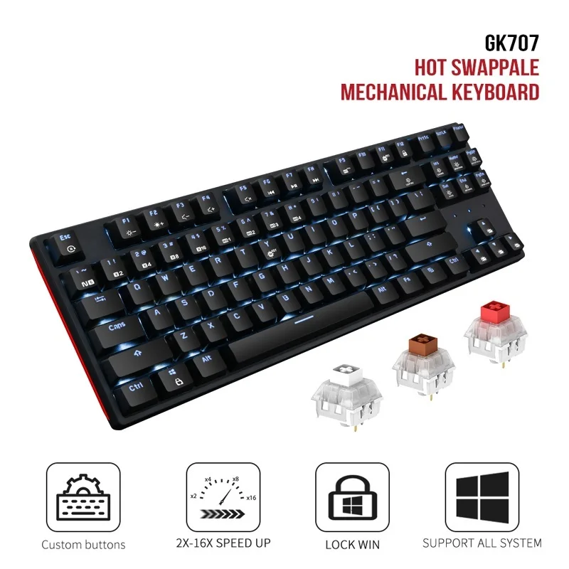 New!!! GK707 87 Key Gamer Mechanical Keyboard Kailh BOX Switch Hot Swap Anti Ghosting White LOL Gaming Keyboard For PC/Mac/Lap