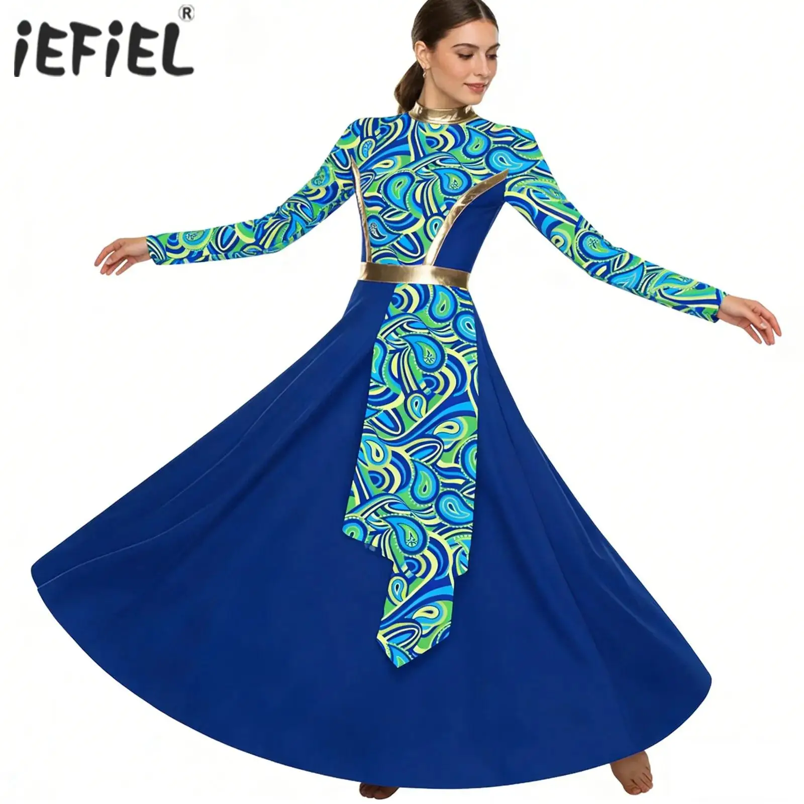 

Womens Liturgical Praise Christian Dance Tunic Dress Church Long Sleeve Worship Choir Performance Costume Lyrical Dance Dresses