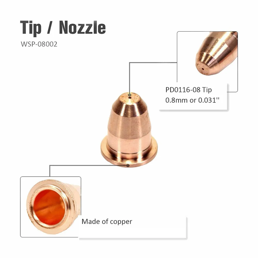 Torch Consumables Plasma Cutter Nozzle Equipment Maintenance Bulk Maintenance Pack 0.8mm Orifice 20-40A Compatible