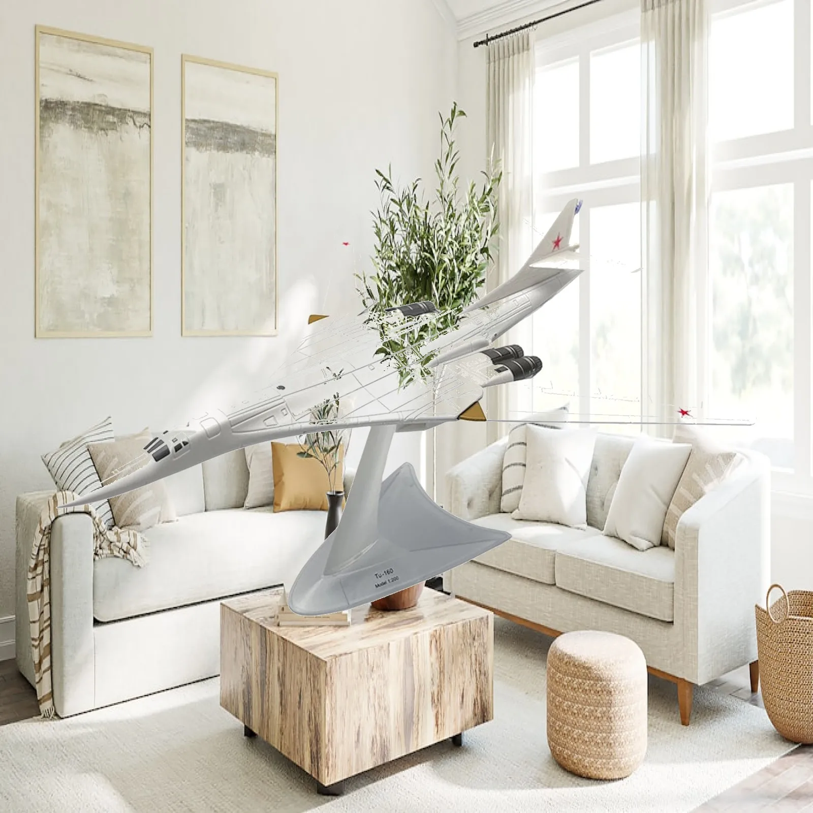 1:200 Scale TU160 Fighter Model Simulated Airplane Ornament for Display Attack Model for Office Bar Bookshelf
