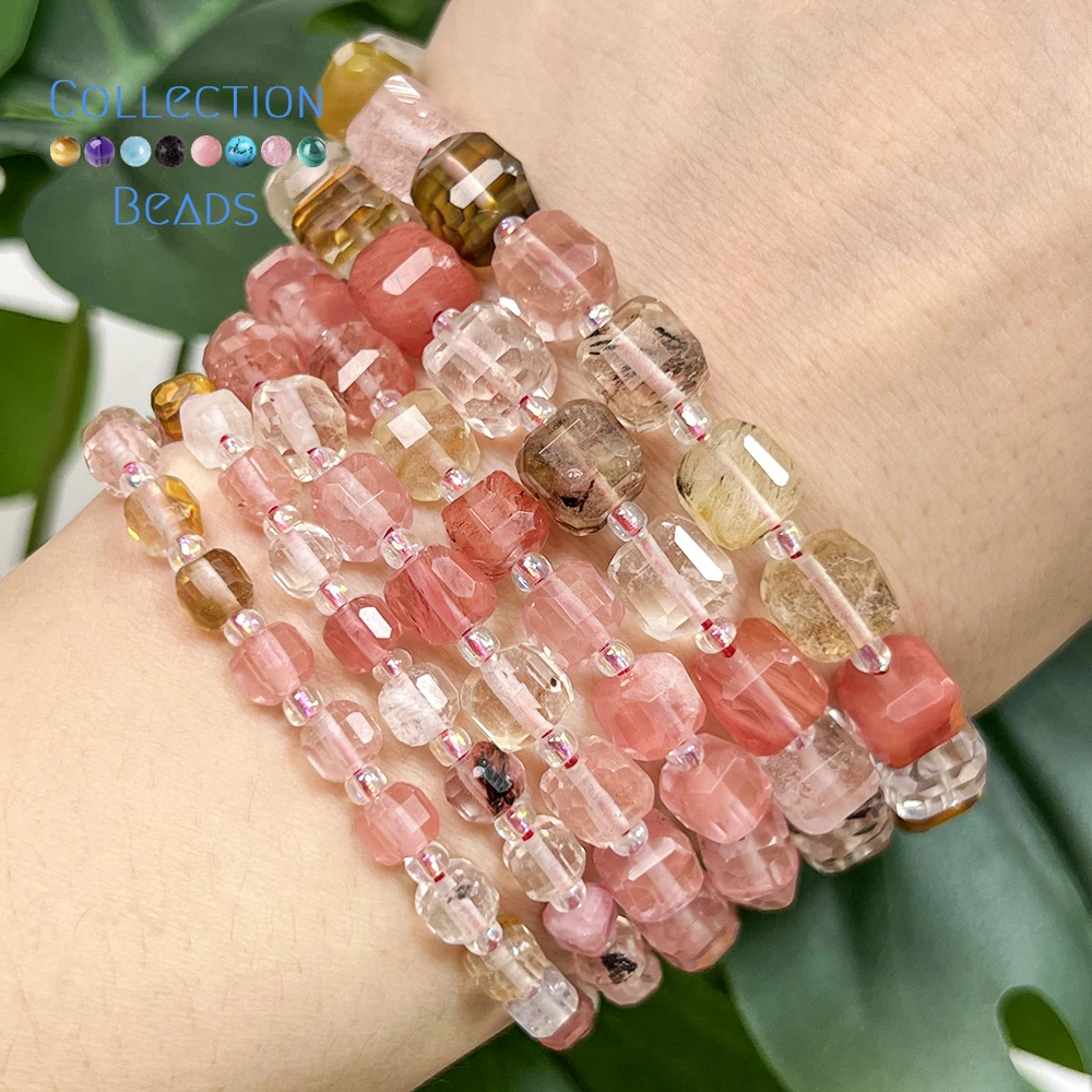 Natürliche 6-10mm Steinperlen aus Rotem Quarz, Würfelförmige Lose Abstandsperlen für Schmuckherstellung, DIY-Armband, Handgemachtes Zubehör, 15 Zoll – Detail 6