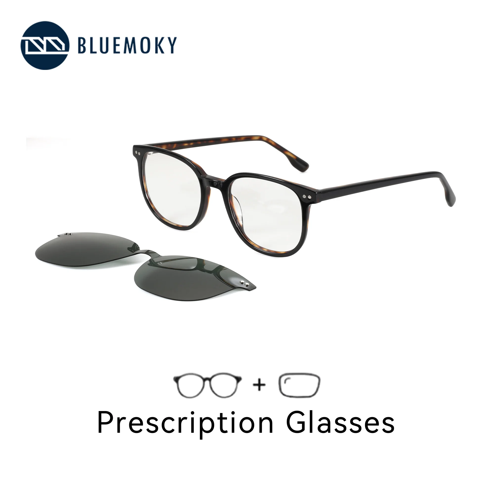 BLUEMOKY Square Acetate Magnetic Clip On Prescription Glasses For Men UV400 Progressive Eyeglasses Myopia Optical Eyewear