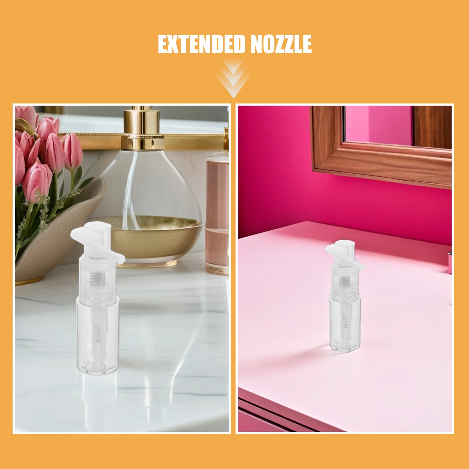 2Pcs Long Nozzle Dry Powder Dispenser Portable Spray Bottle Precise Hair Fiber Barber Cleaning Cosmetics Misting Transparent