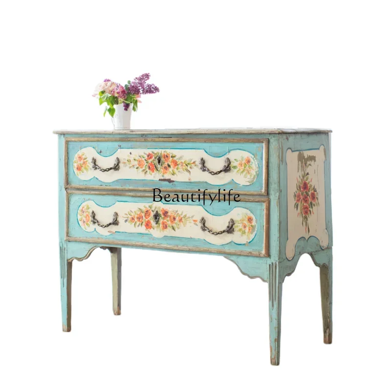 

PPainted chest cabinet European retro old solid wood decorative storage side cabinet export