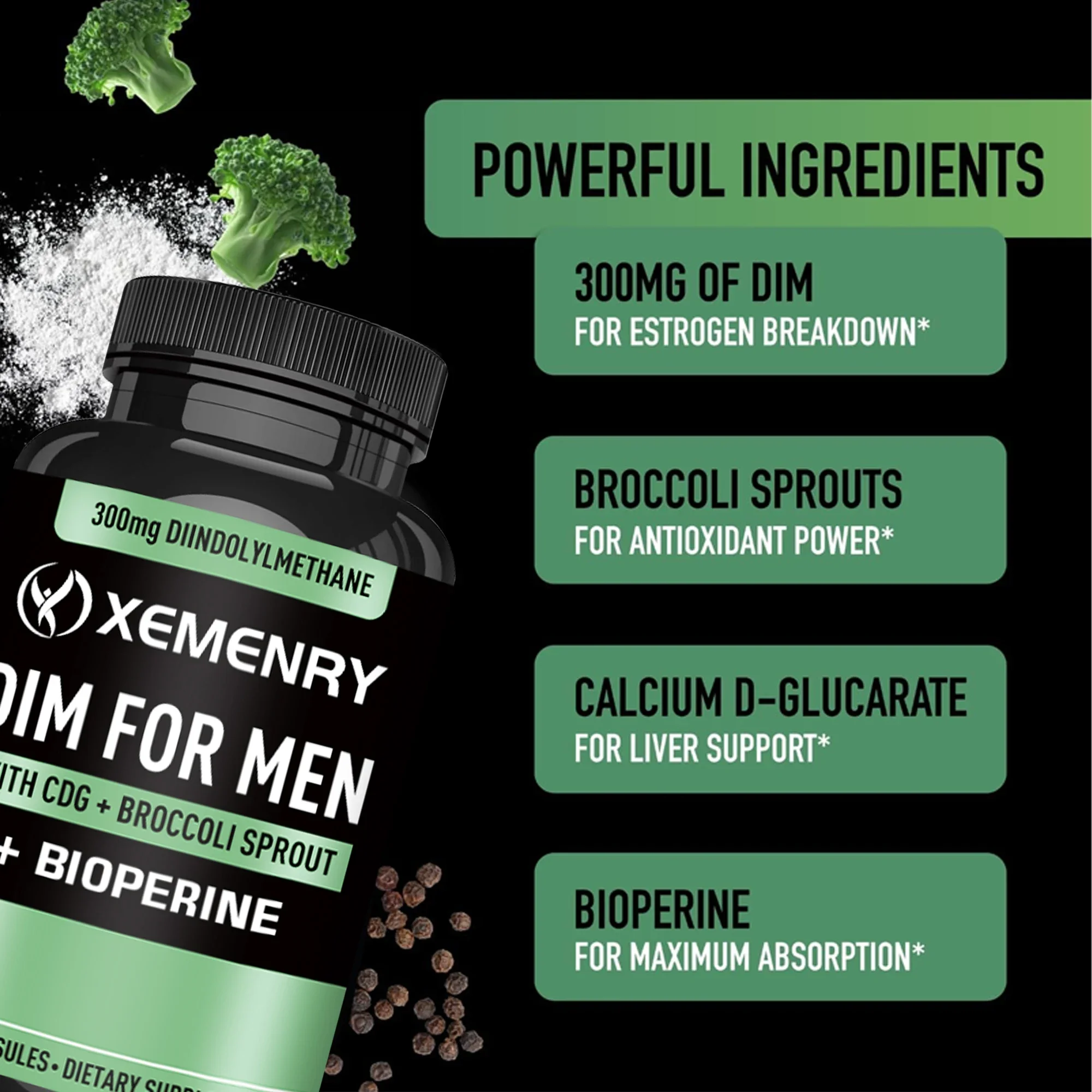 DIM 300mg - يعزز عملية التمثيل الغذائي، والهرمونات المتوازنة، وزيادة كتلة العضلات، وتحسين الأداء الرياضي - 120 كبسولة