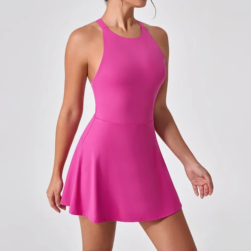 Women's sports beautiful back dress Removable chest cushion cushion breathable outdoor yoga tennis skirt tennis Golf dress