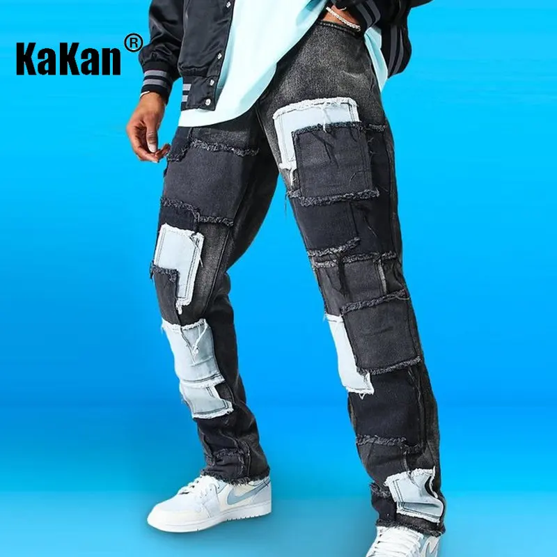 

Kakan - Stretch Free Stickers Straight Jeans, The New Style of European and American Street Youth able Long Jeans16-MGD31