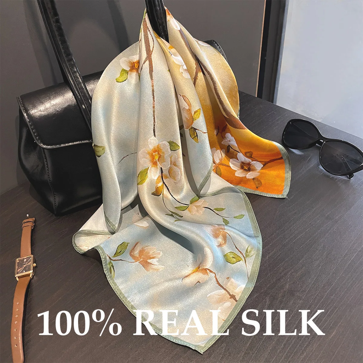 

100% Real Silk Scarf Women Hair Foulard Luxury High Quality Bandana Sun Protection Square Scarves Headband Hijab Poncho Pashmina
