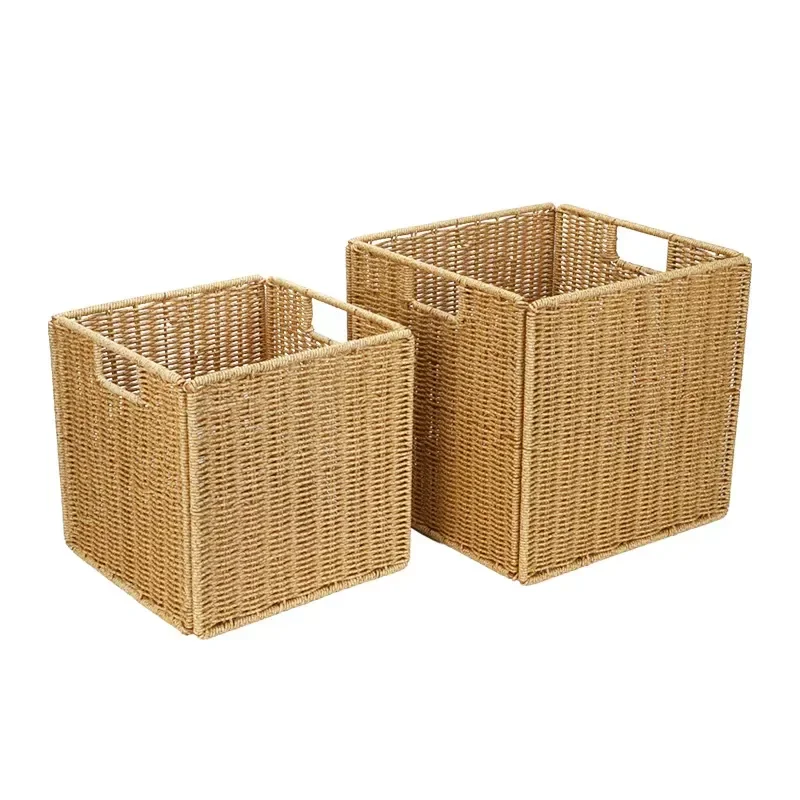 Foldable woven storage basket, handmade from PP material, decorative square, 10-20L, water hyacinth paper storage basket