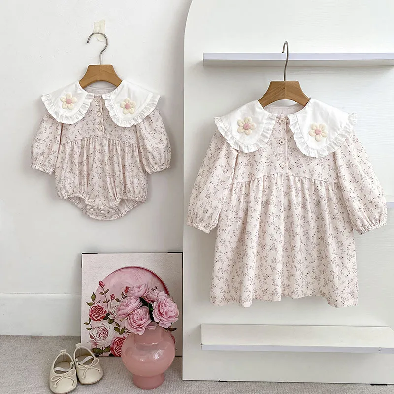 Autumn New Girls' Dress Infant Clothes Romper Baby Girl Princess Dress Onesie Sister Outfit