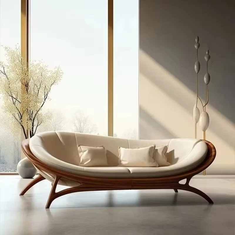 New Chinese-style solid wood sofa, living room villa simple modern size apartment leather recliner