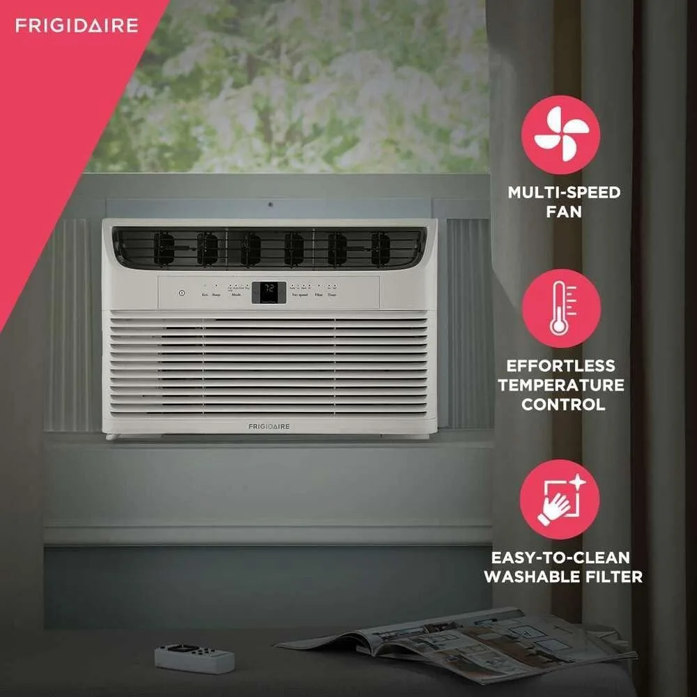 Aire acondicionado montado para habitación, 6.000 BTU con ventilador de varias velocidades, modo de reposo, temporizador programable, en blanco