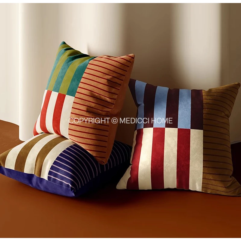 Medicci Home Modern Medieval Combed Strip Square Cushion Cover Super Soft Velvet Pillowcase Elevate The Aesthetics Of Your Sapce