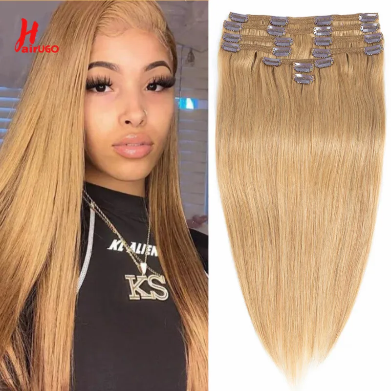 #27 9PCS Human Hair Clip In Extension Straight Brazilian Non-Remy Human Hair 9 Pieces/Sets Full Head Clip In Hair Bundle HairUGo