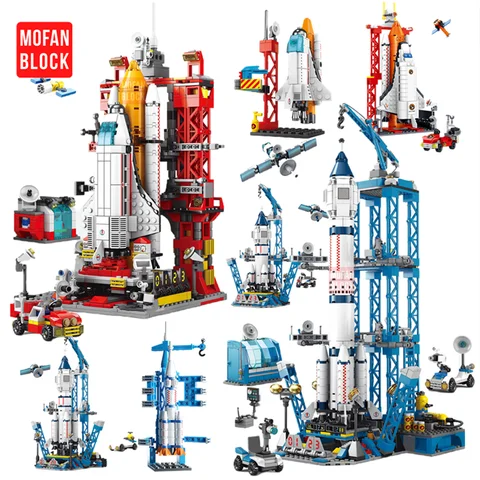 City aerospaziale Rocket Launch Center architettura Building Blocks idee di modello Space Astronaut figure mattoni giocattoli per bambini regali