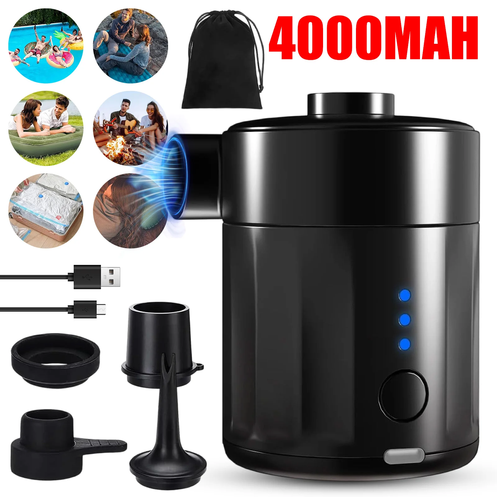 Tragbare Luftpumpe 5000Pa 450L/Min, batteriebetriebener kompakter Aufblas …