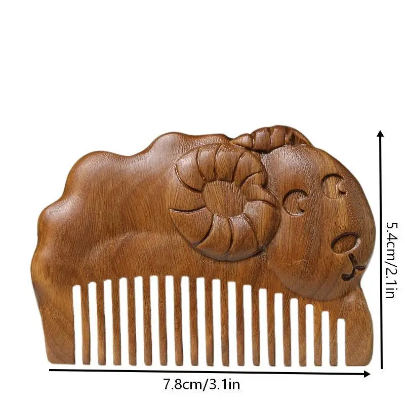Natural Sandalwood Hair Comb Mini Baby Zodiac Sheep Hair Comb Women Wooden Detangle Combs Anti-Static Scalp Massager Hair Care