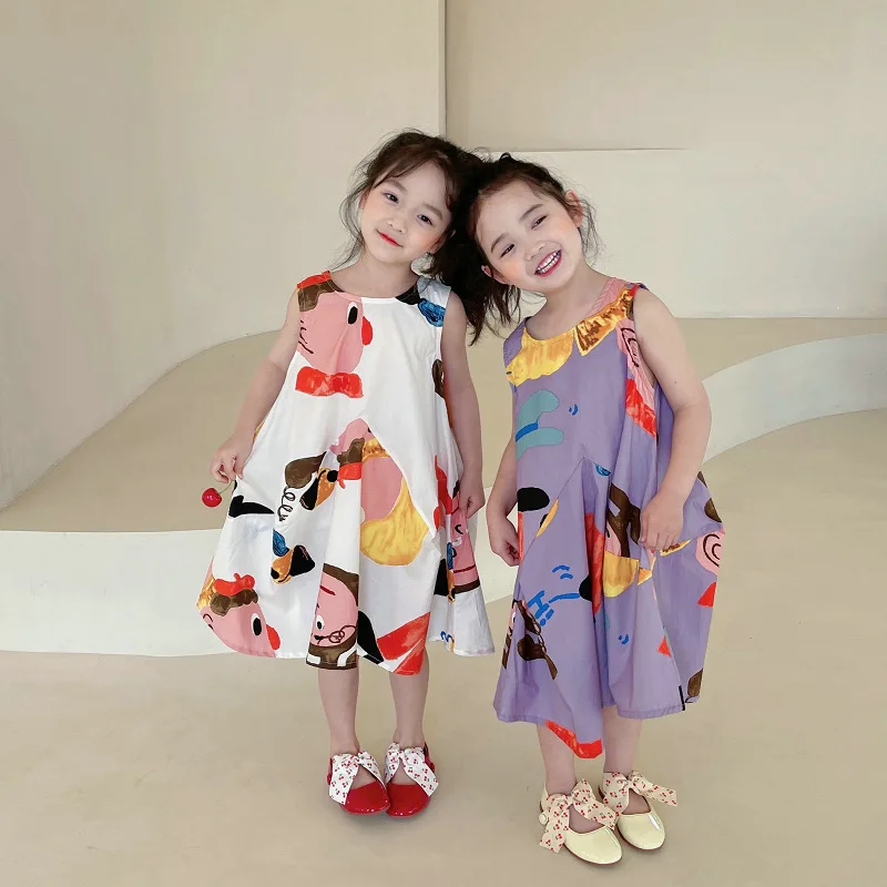 Girls' Cartoon Cute Sister Matching Dresses Princess Dress25Summer New Foreign Trade Children's Wear Delivery