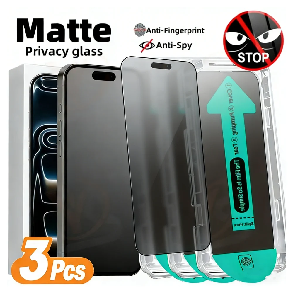 

2-3pcs Matte Anti-Peeping Screen Protector For iPhone 17 Pro Max Air 17 16 16e 15 14 13 12 11 Xr Xs Max Dust Free Tempered Glass