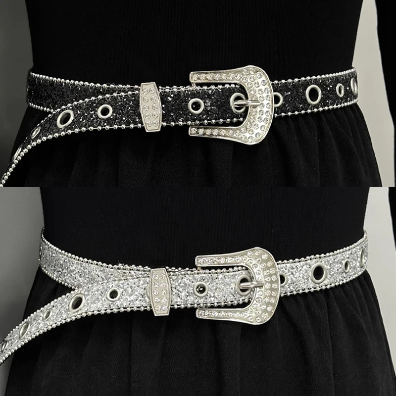 

Punk Shiny Rhinestone Belt Belts Brand Y2k Bling Sequin Designer Belts Pu Fashion Waistband Jeans Pants Decor Belt for Women Men