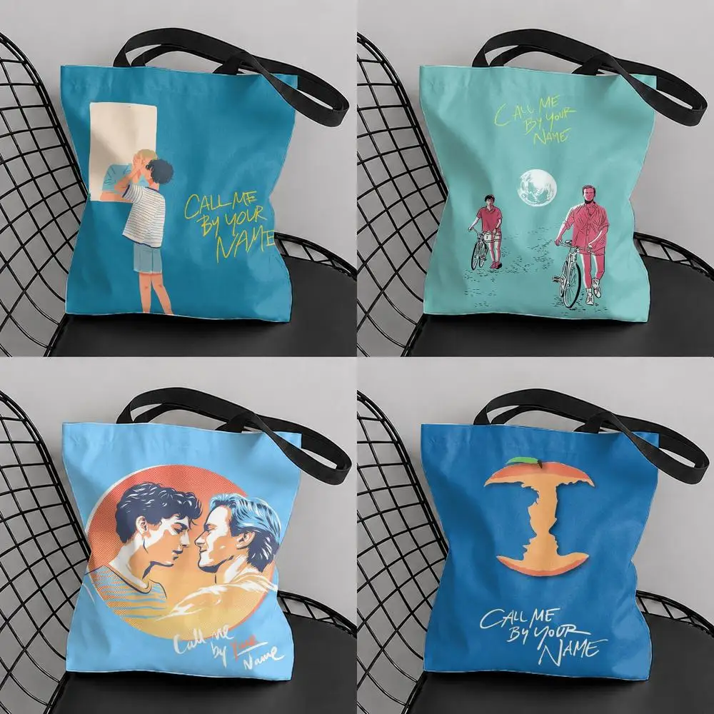 C-Call Me by Your Name Storage Bags Canvas Tote Bag Double-Sided Print Lightweight Shoulder Travel Beach Bag Gift Eco