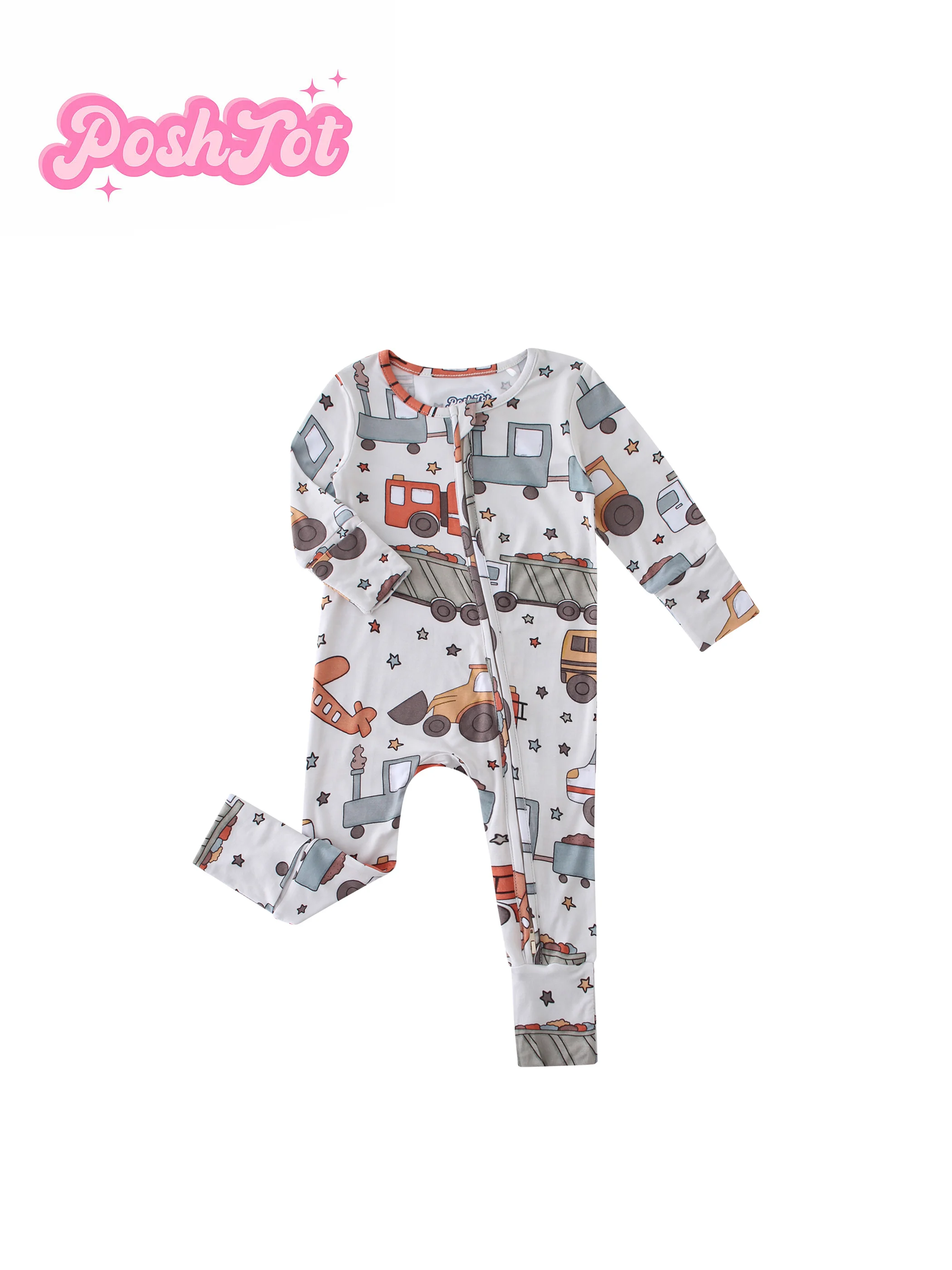 POSHTOT-Voiture jouet à manches longues pour bébé, en fibre Pyjama pour bébé de 0 à 2 ans, barboteuse à fermeture éclair bidirectionnelle Combinaison pour bébé.