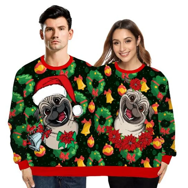 Christmas Sweater holiday spoof 3D digital printing couples two-piece double sweater loose lovers Funny Autumn Winter Clothing