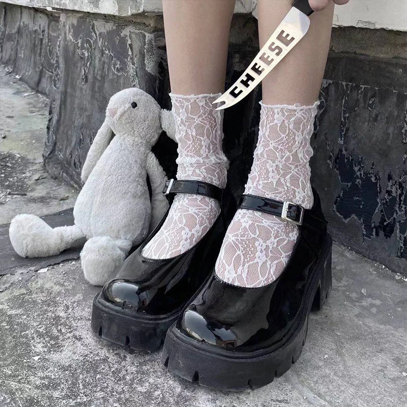 5Pairs Fashion Sweet Mesh Fishnet Socks Soft Funny Socks Hosiery Women's  Kawaii Ladies Breathable Transparent Floral Lace Socks