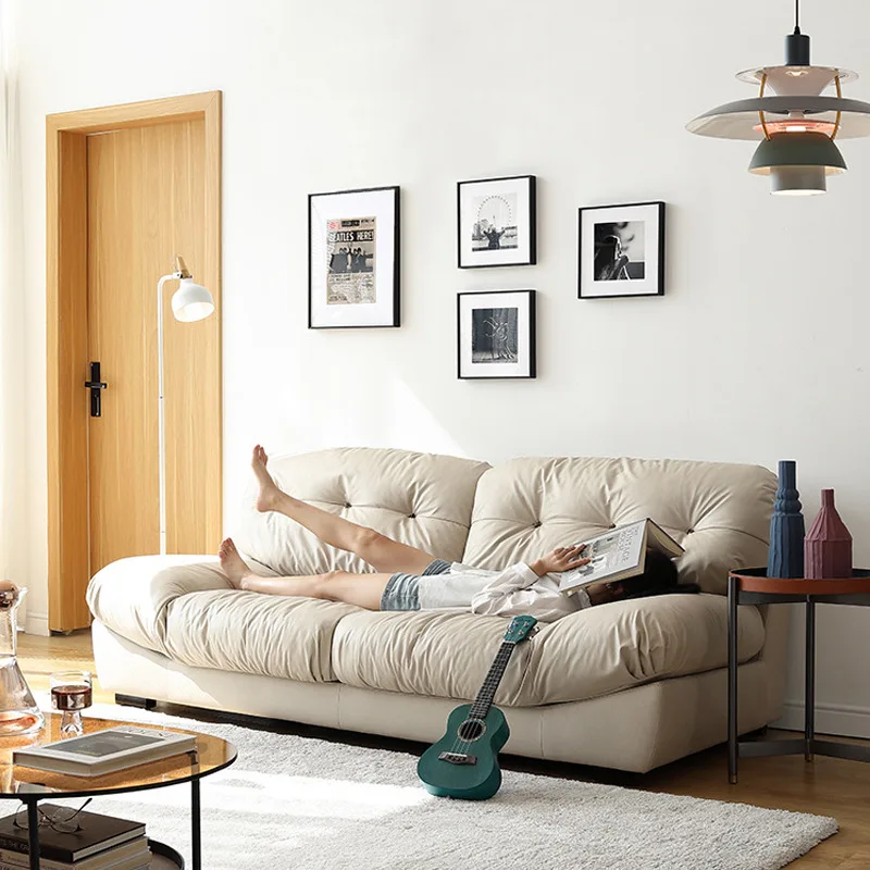 Nordic down sofa modern minimalist living room technology cloth four-person Japanese cream wind white clouds minimalist