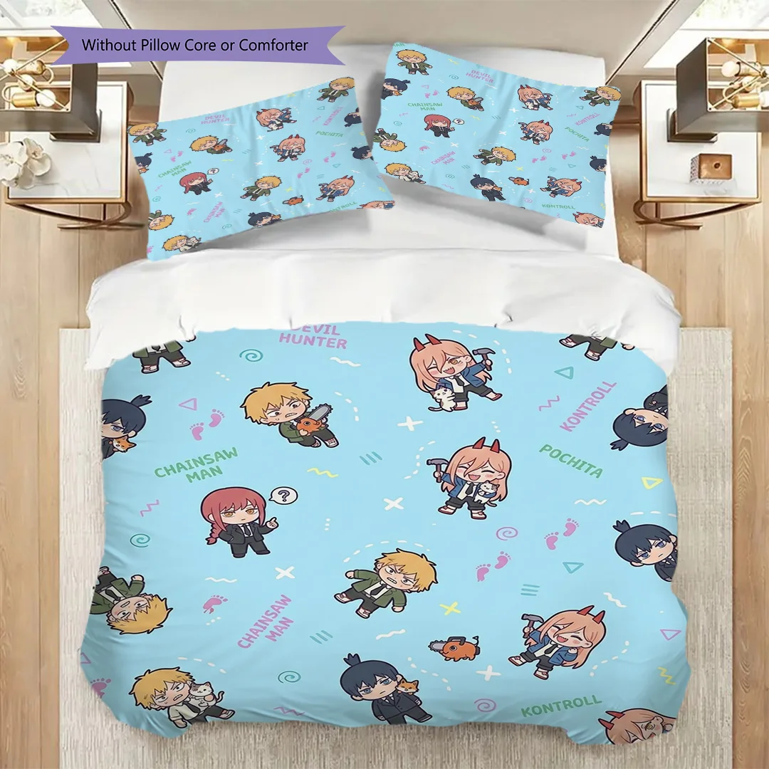 Printed Duvet Cover Set with Chainsaw Man Element & Pillowcase Bedroom Ornament Fan Gift-kwq309