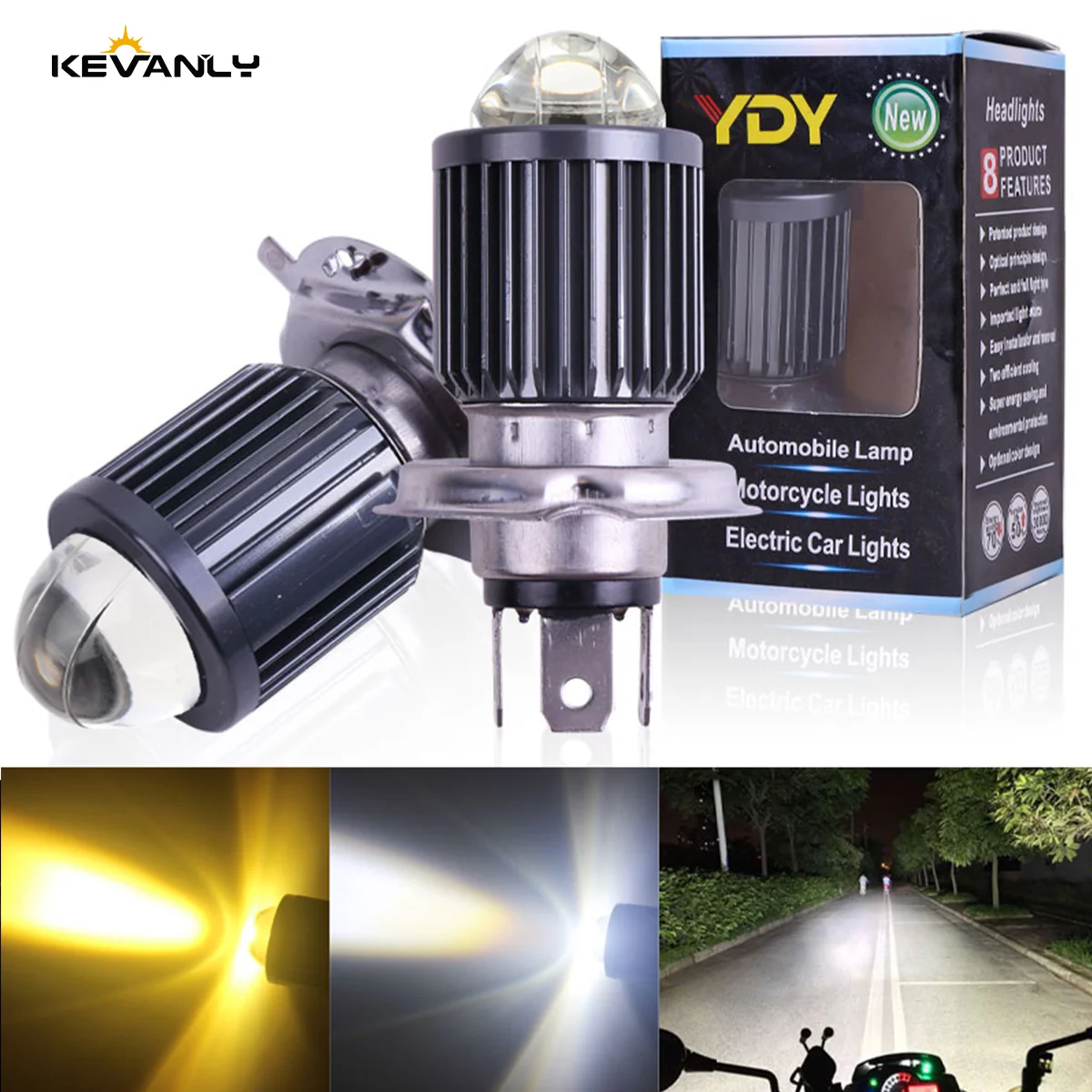 

1PC H4 BA20D H6 12-96V CSP LED Chips Fish-Eye Shape Motorcycle Headlight Dual-Color Turn Signal Light IP67 Waterproof Tail Light