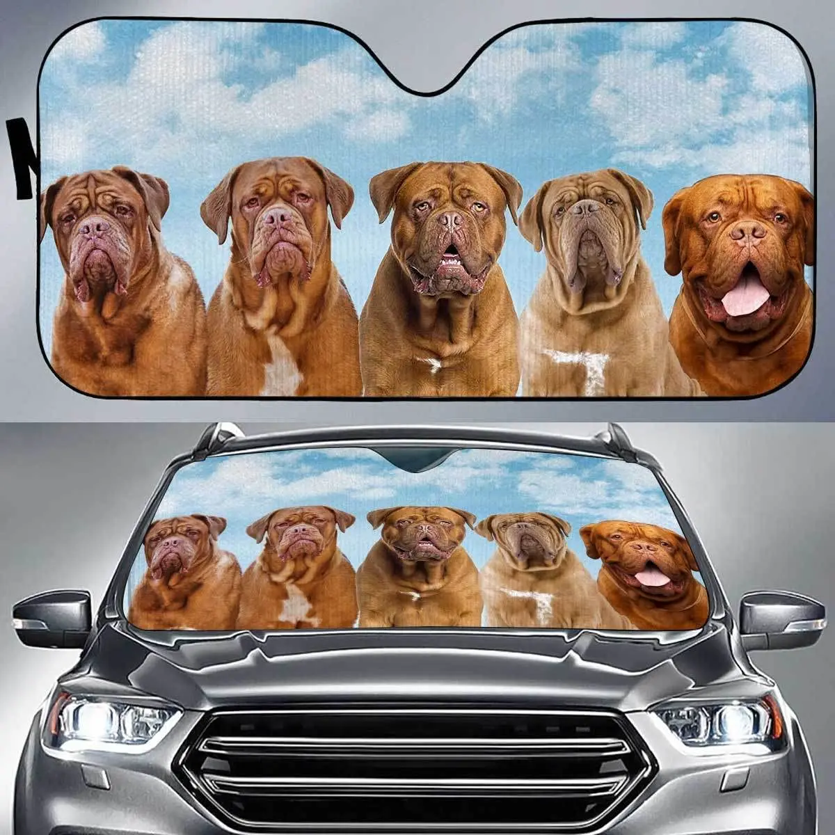 Dogue de Bordeaux Dogs Blue Sky Pattern Car Sunshade, UV Sun Visor, Dogue de Bordeaux Owner Window Shade