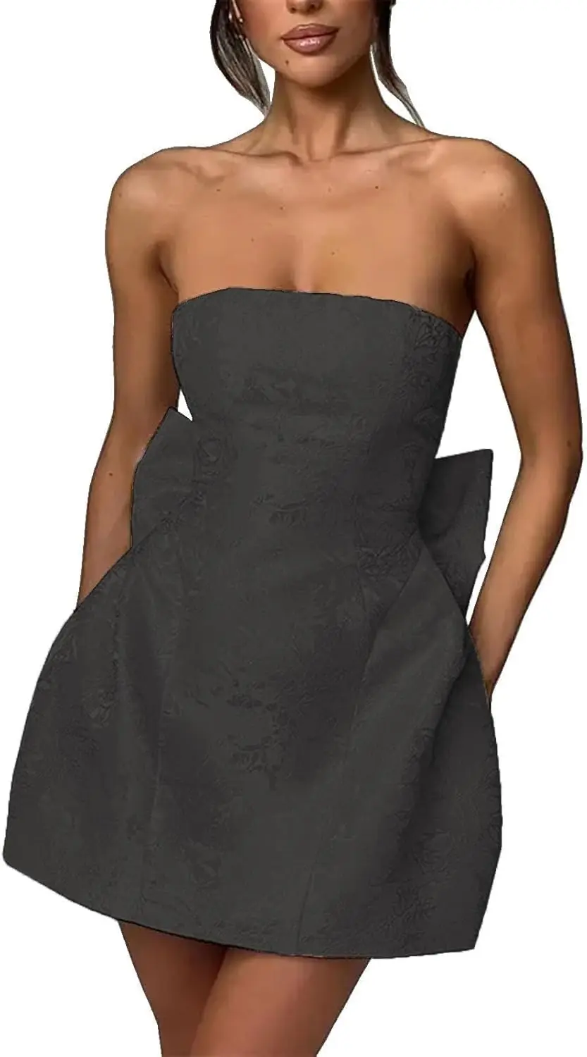 

Платье обратно в школу, атласное, вечерняя мини-юбка с большим бантом для коктейльной вечеринки, танцевальное платье без бретелек для дня рождения, вечернее платье для подростков