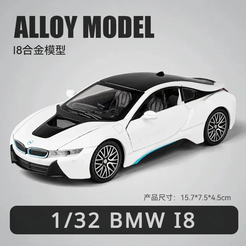 1:32 BMW I8 sports car High Simulation Diecast Metal Alloy Model car Sound Light Pull Back Collection Kids Toy Gifts